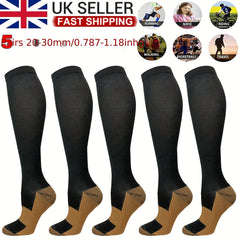 5 Pairs Copper Compression Socks 20-30mmHg Graduated Pressure Striped Pattern
