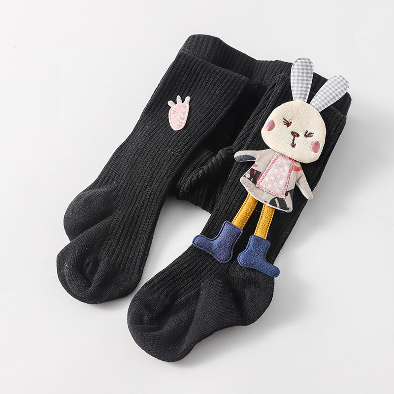 Baby Girls Ribbed Tights Leggings Stockings Rabbit Doll Warm Pantyhose
