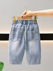 Boys Ripped Denim Jeans Cropped Pants Bottoms Casual Spring Summer Kids