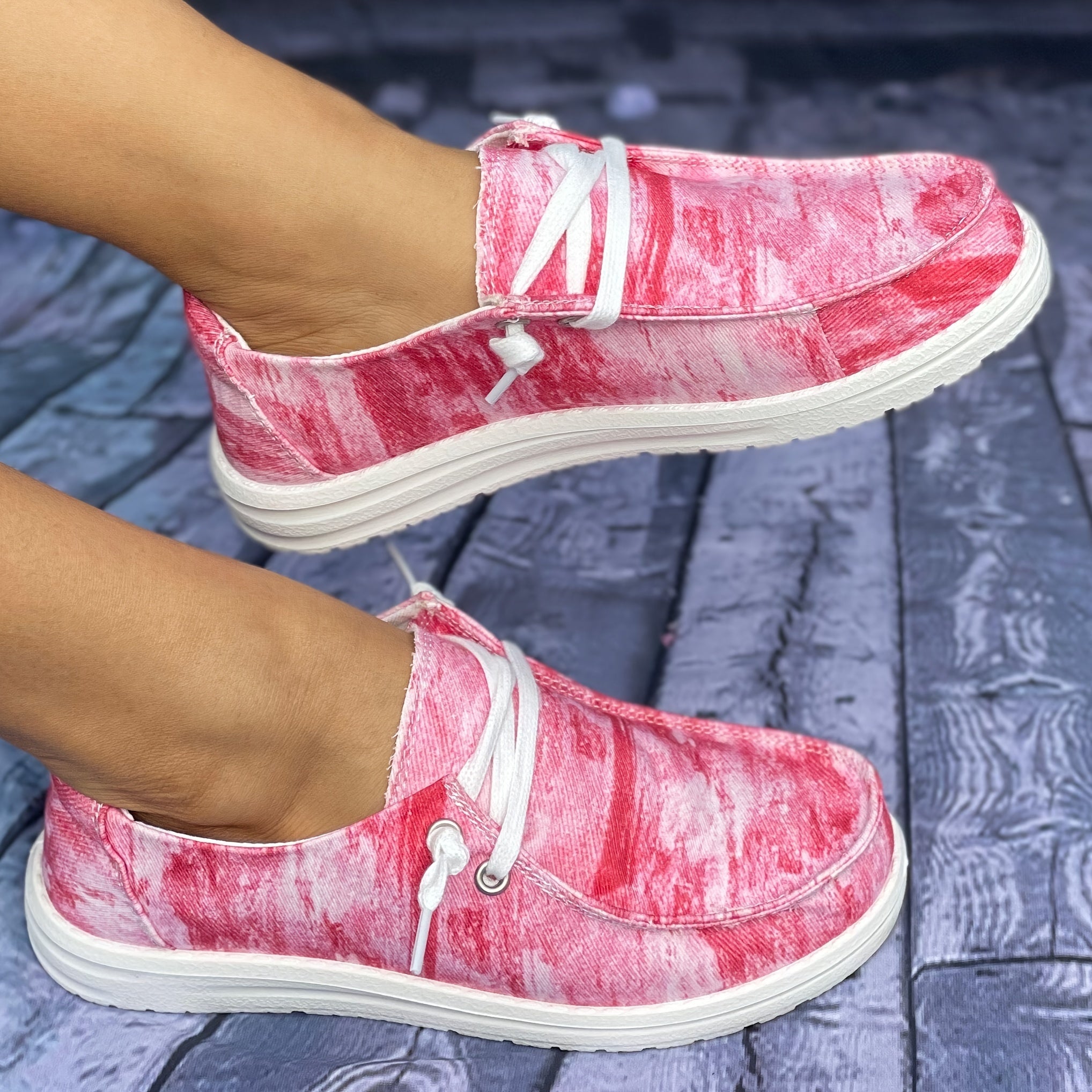 Women's Stylish Tie Dye Pink Boat Shoes Skate Shoes