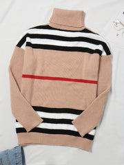 Casual Sweater Women's Plus Colorblock Stripe Print Long Sleeve