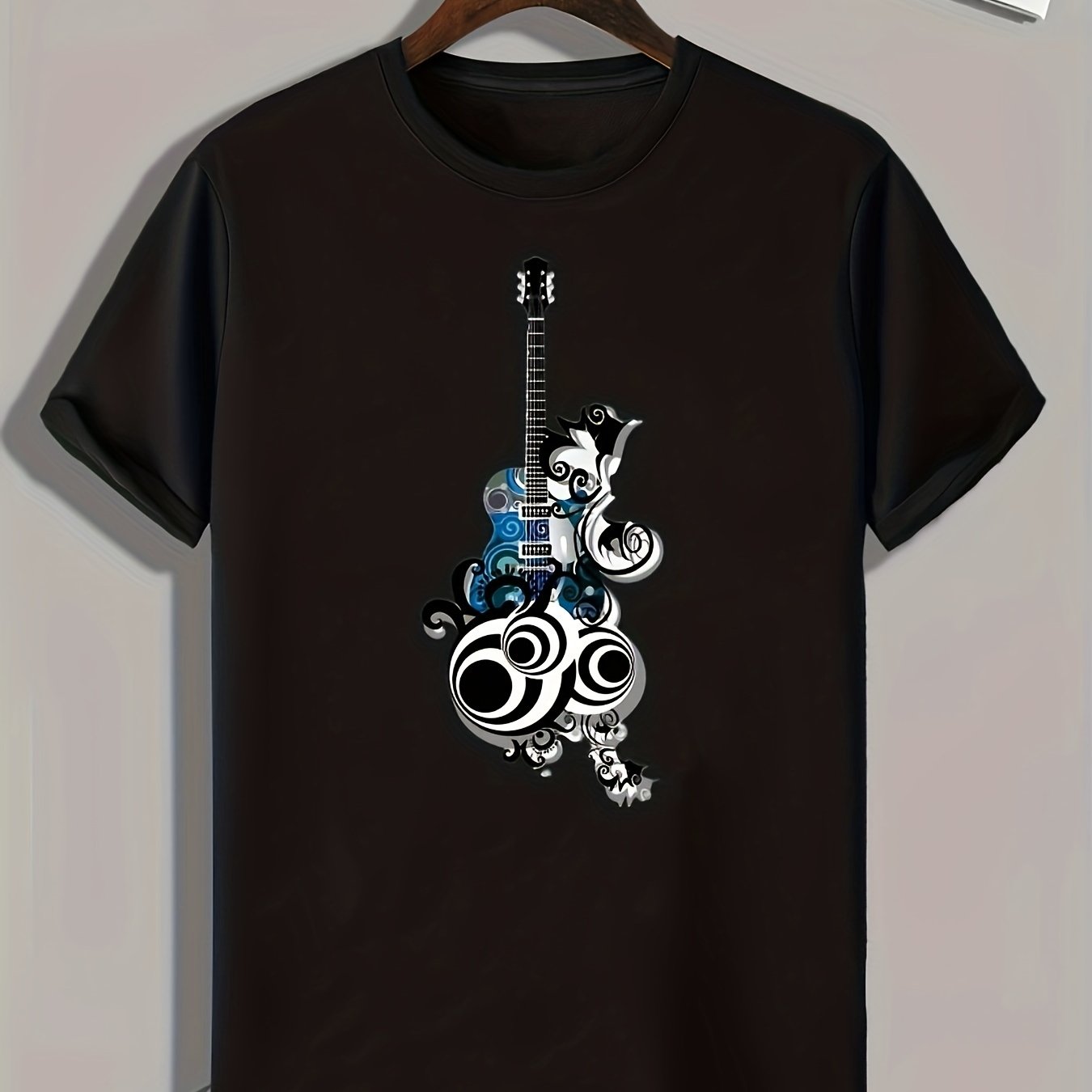Guitar Print Men's Graphic T-shirt Summer Casual Tee