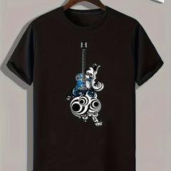 Guitar Print Men's Graphic T-shirt Summer Casual Tee