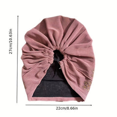 Rhinestone Flower Decor Beanie Turban Cap Slouchy Head Wrap