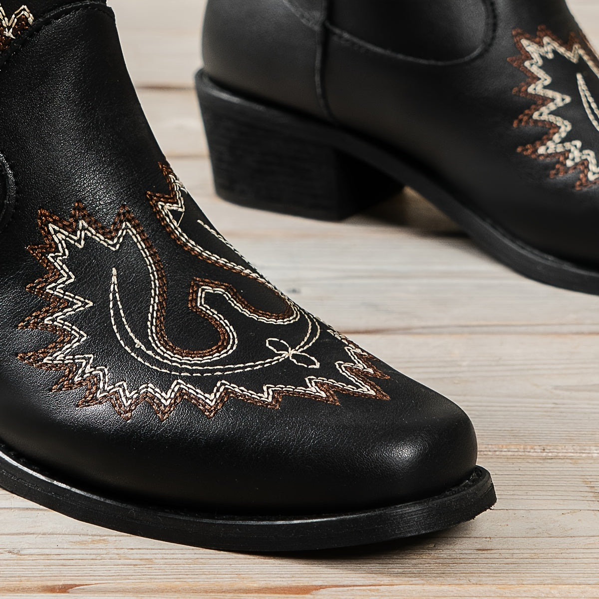 Embroidered Western Boots Wide Calf Slip On Women's Footwear