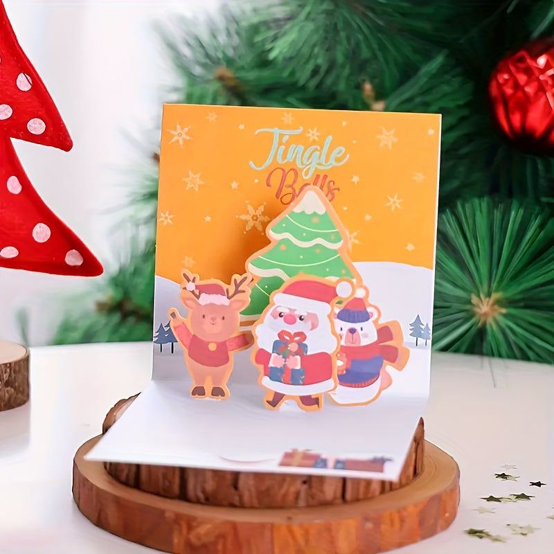 Christmas Folding DIY Card Cartoon Thank You Blessing Message 3D Greeting Card