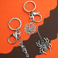 Gothic Punk Style Skull Spider Web Keychain Metal Keyring Halloween Gift