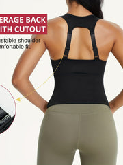 Women's Longline Sports Bra Zip Front Yoga Tank Top