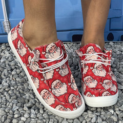 Christmas Red Beard Old Man Cartoon Pattern Lace Up Flat Shoes