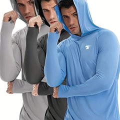 3 Pack Men's UPF 50 Sun Protection Hoodie & Shirt for Outdoor Sports