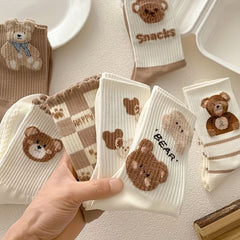 7 Pairs Cartoon Bear Print Socks Women's Stockings & Hosiery