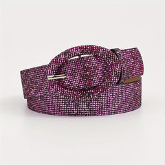 Sequin Sparkling Women Dress Belt Oval Pin Buckle Wide Belt