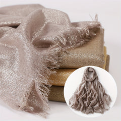 Solid Tassel Scarf Hijab Glitter Shimmer Fringe Shawl