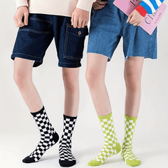 3 Pairs Checkerboard Crew Socks Casual Comfy Mid Tube Socks Women's Stockings