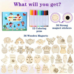 36pcs Wooden Magnets Kids Art Craft Party Birthday Gift Favors Easter Crafts