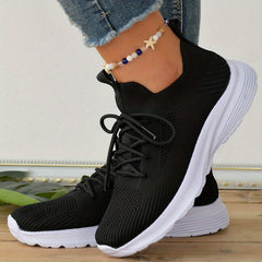 Women's Minimalist Solid Sneakers Lace Up Low Flying Woven Elastic Shoes
