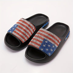 Flag Pattern Open Toe Breathable Slides Soft Sole Slippers
