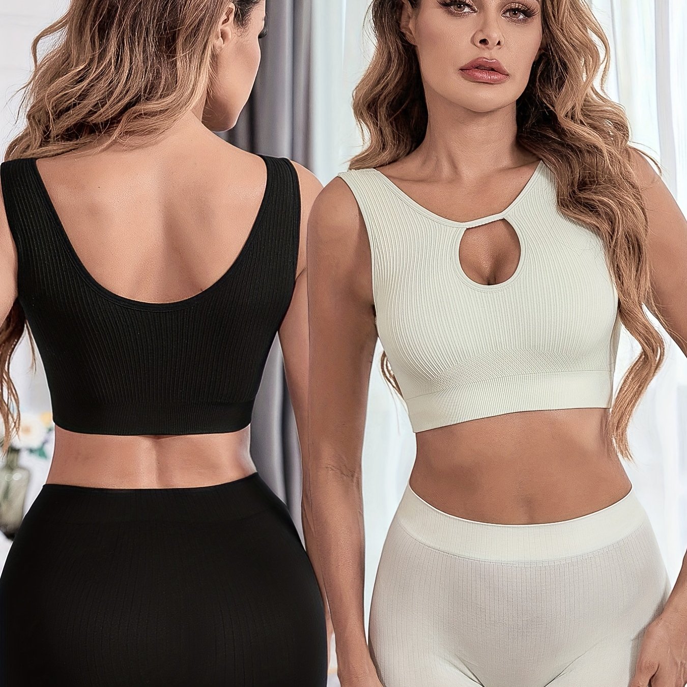 2pcs Cut Out Wireless Sports Bras Push Up Anti Sagging Bra Women's Lingerie