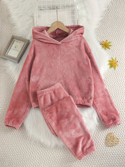 Girls Fleece Pajamas Set, Hoodie Top & Pants, Long Sleeve, Warm Lounge