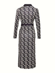 Polka Dot Bodycon V Neck Long Sleeve Dress