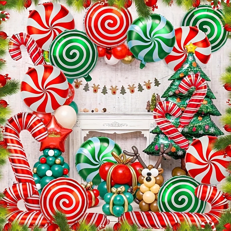 2pcs Christmas Foil Balloons Lollipop Party Balloons Red And Green Balloons