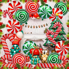 2pcs Christmas Foil Balloons Lollipop Party Balloons Red And Green Balloons