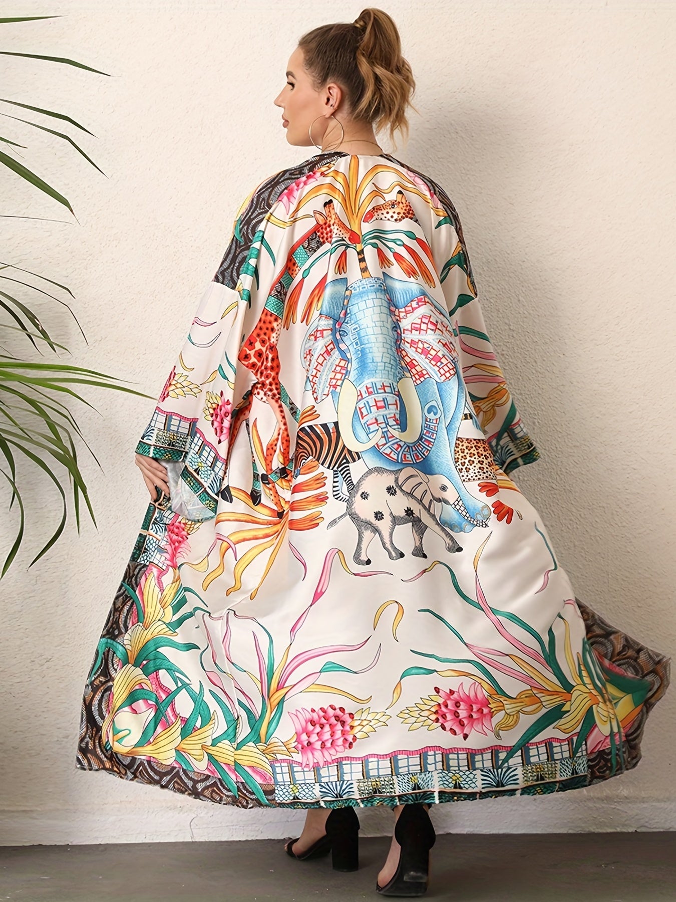 Boho Kimono Women's Plus Tribal Print Long Sleeve