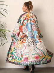 Boho Kimono Women's Plus Tribal Print Long Sleeve