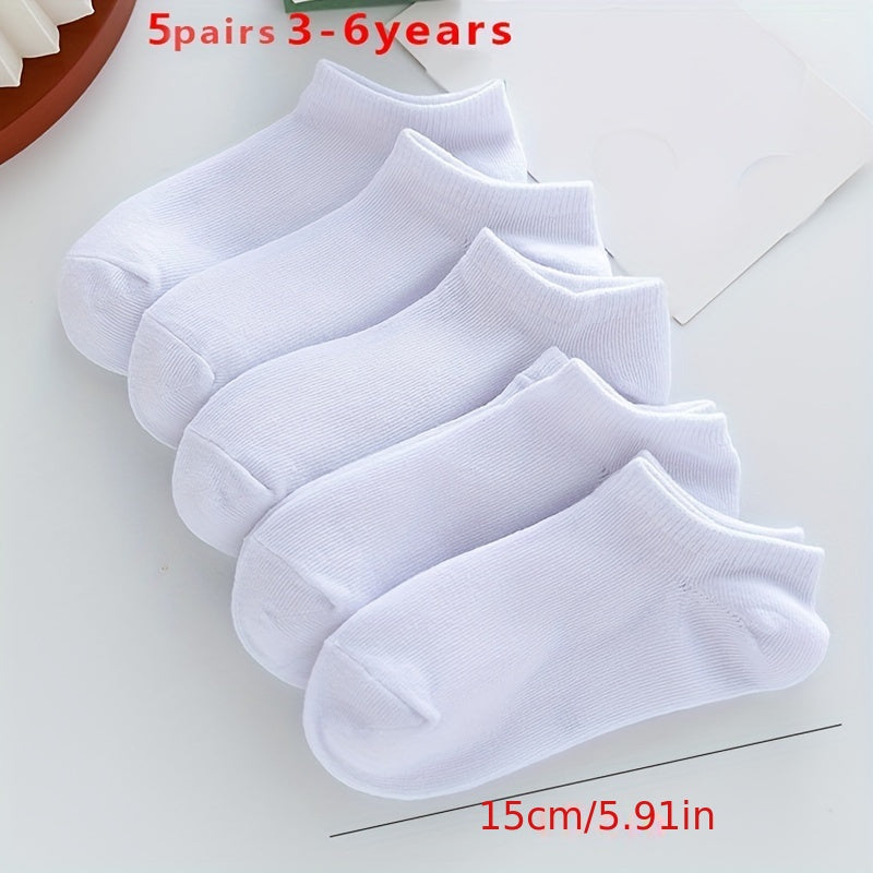 5 Pairs Boy's Solid Liner Anklets Socks Cotton Blend Non Slip Socks
