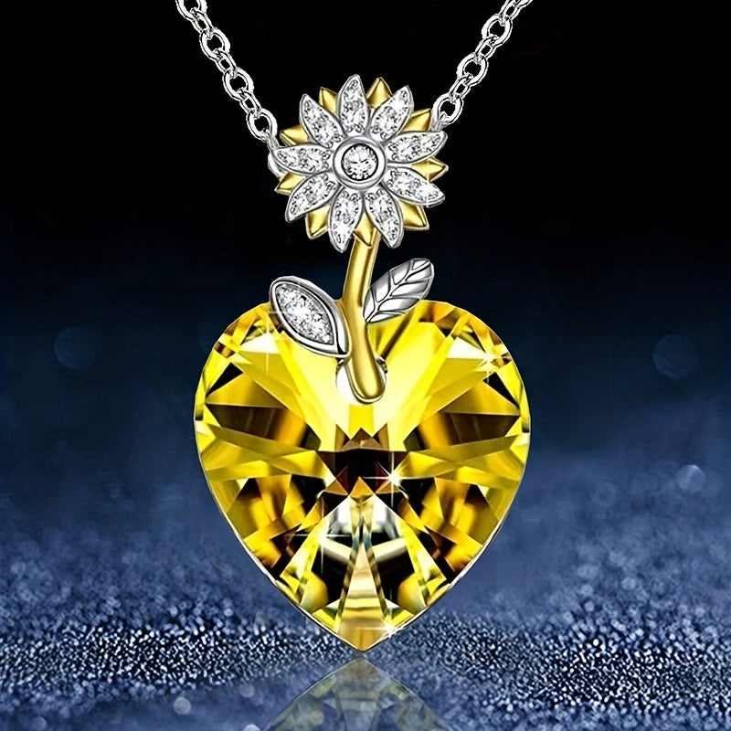 Girl's Sunflower Heart Necklace Pendant Romantic Christmas Gift
