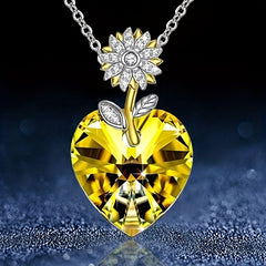 Girl's Sunflower Heart Necklace Pendant Romantic Christmas Gift