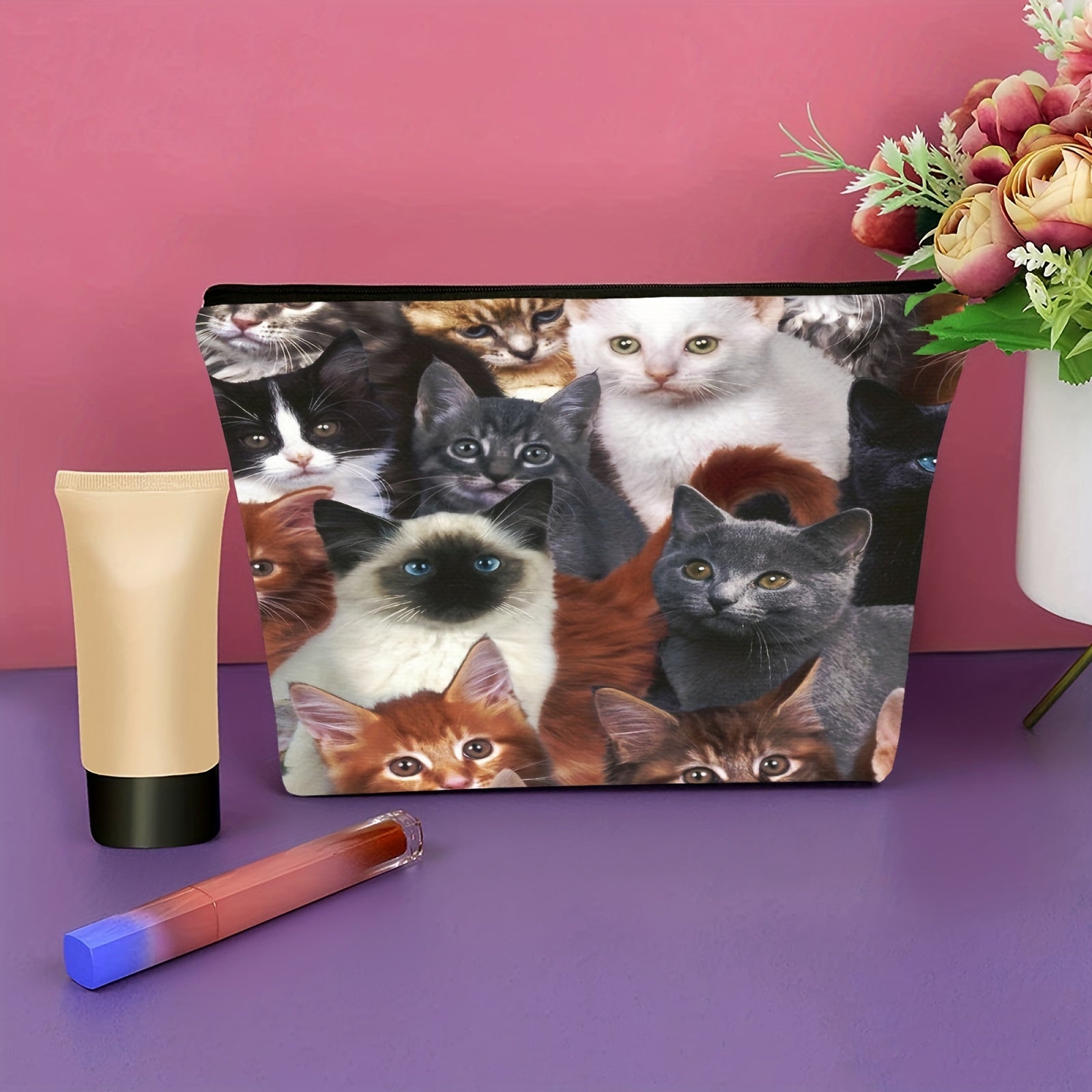 Small Cats Makeup Bag For Purse Travel Toiletry Bag Organizer Zipper Pouch