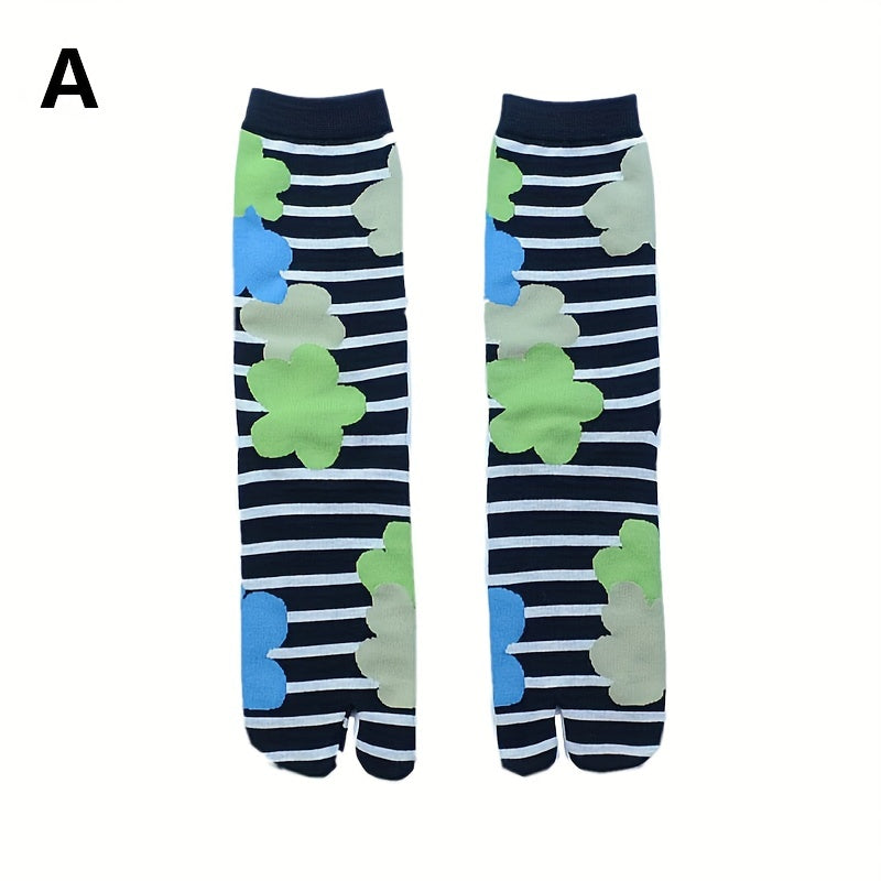 Cartoon Print Toe Socks Women's Mid Tube Stockings