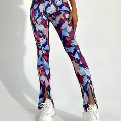 Geometric Pattern High Waist Split Yoga Bootcut Leggings