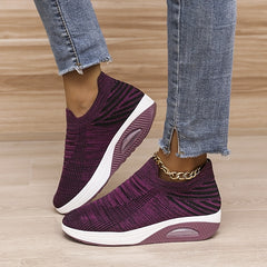 Women's Air Cushion Knit Sports Shoes Breathable Lace Up Low Top Running Shoes