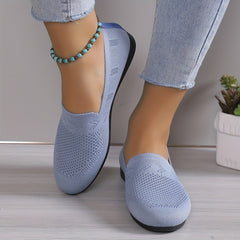 Women's Knit Flat Shoes Soft Sole Slip On Casual Walking Flats
