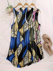 3 PC Plus Size Retro Loungewear Dress Set Leopard & Paisley Print