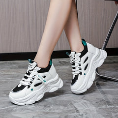 Women's Chunky Sneakers Hidden Heel Breathable Lace-up Comfy Thick Bottom Shoes