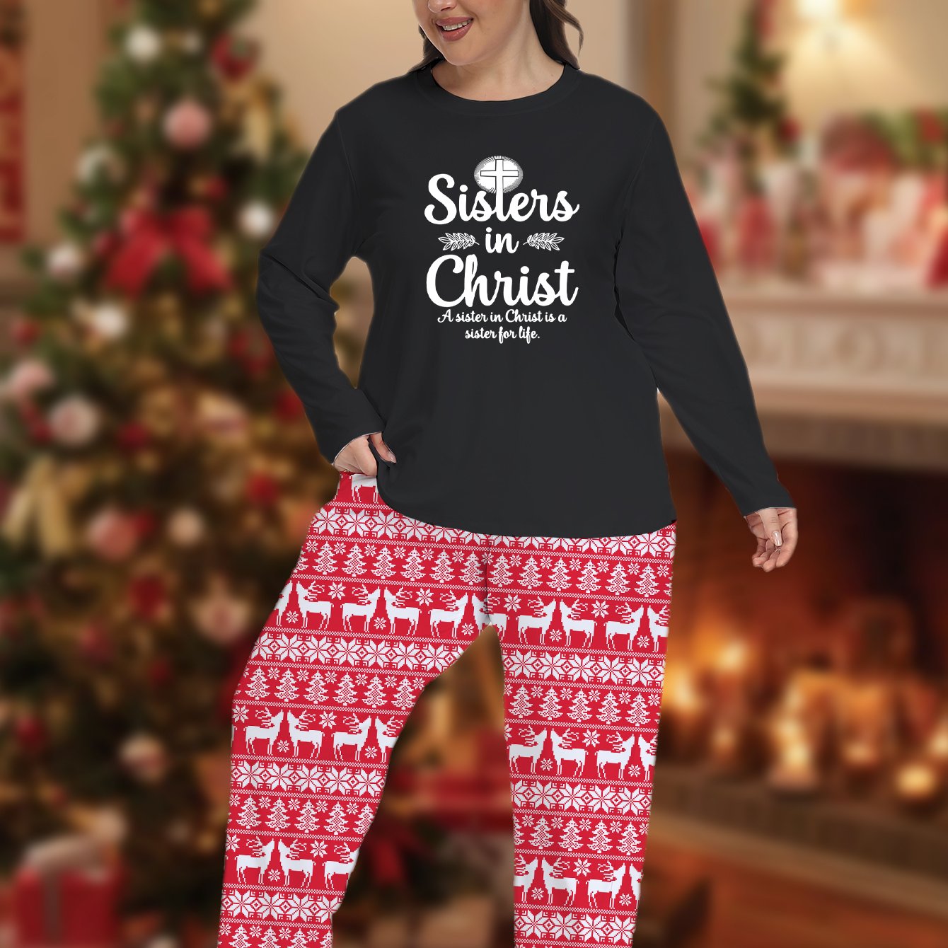 Women's Plus Size Christmas Pajama Set Long Sleeve T-Shirt & Pants Lounge
