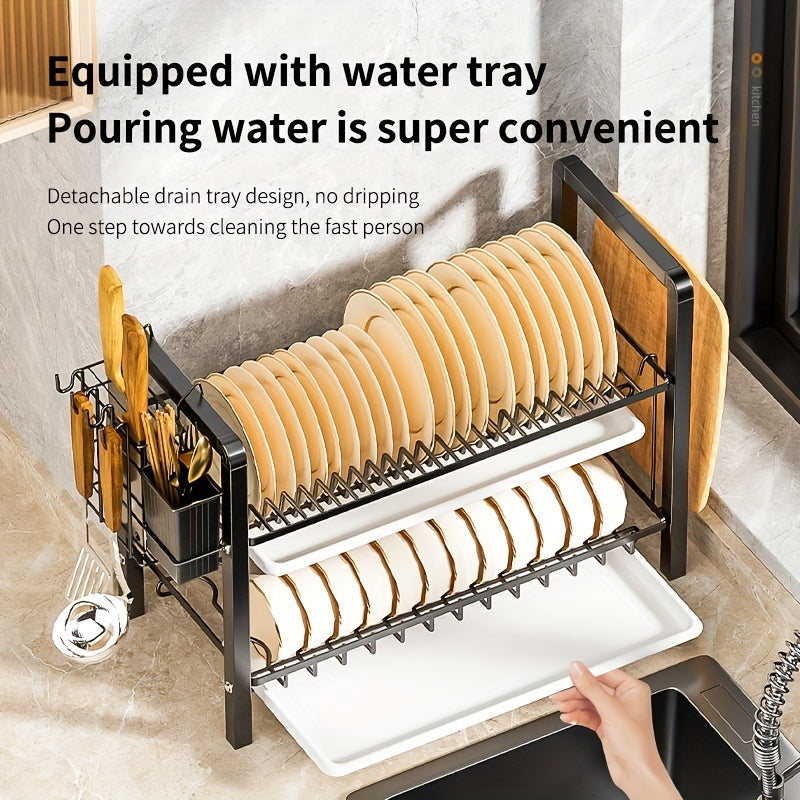 Foldable Kitchen Dish Rack with Chopstick Holder & Cutting Board Holder