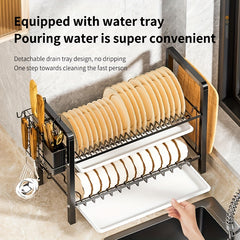 Foldable Kitchen Dish Rack with Chopstick Holder & Cutting Board Holder