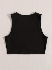 Letter Print Crop Tank Top Sleeveless Casual Crop Top For S...