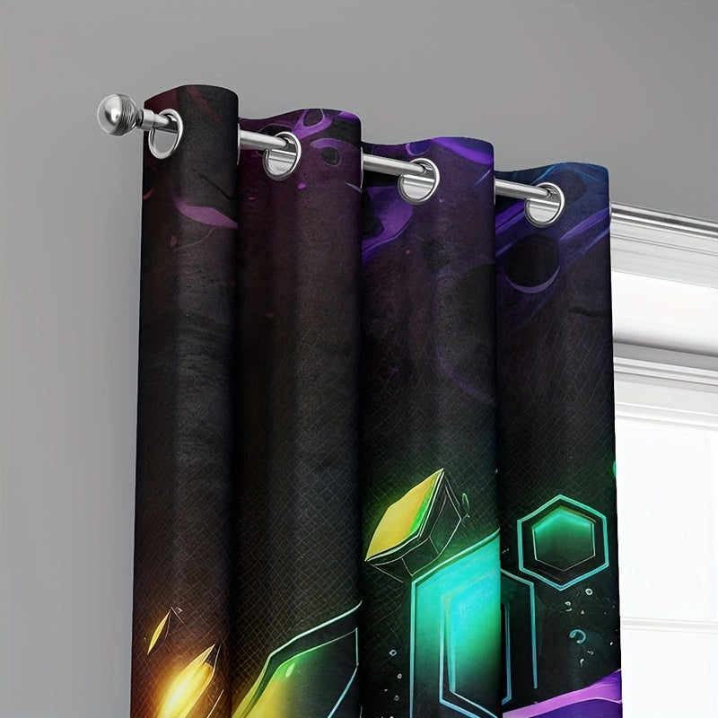 2pcs Game Controllers Printed Curtain Vibrant Colorful Polyester Fiber