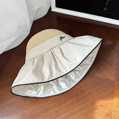 Pleated Stitching Bucket Hat Wide Brim Crochet Sun Hat Lightweight UV Protection