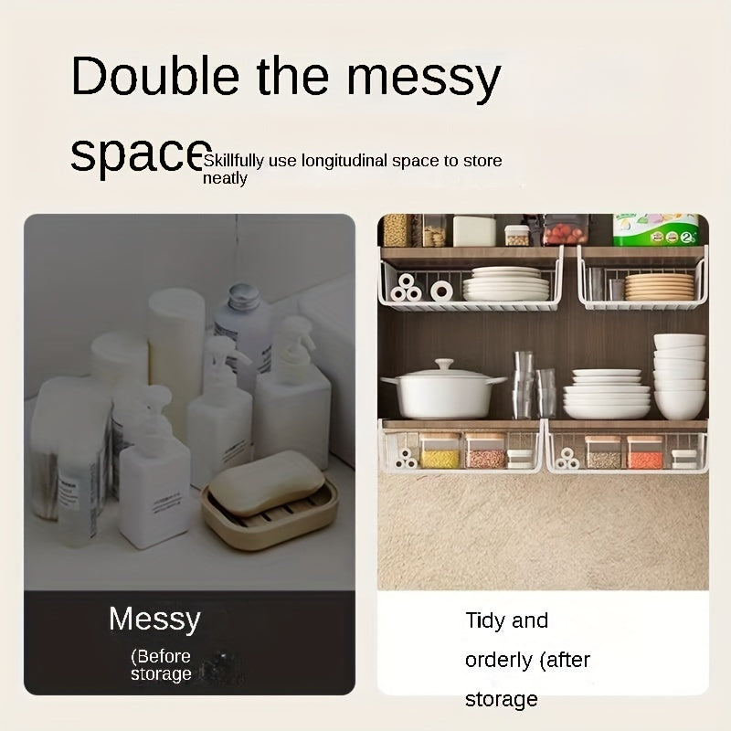 2pcs Undershelf Storage Basket Metal Under Shelf Hanging Storage Bin Basket