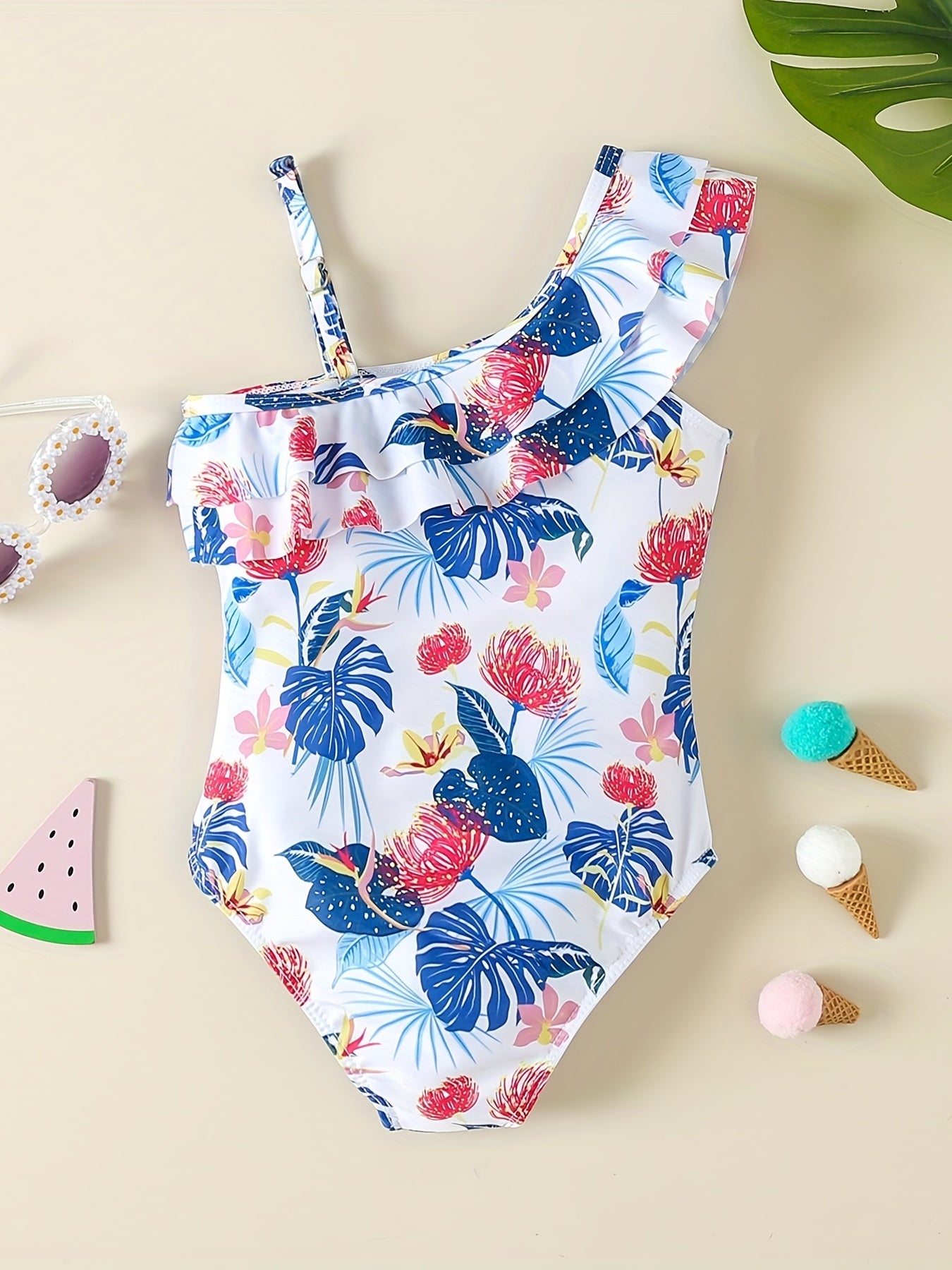Girls' Floral One Shoulder Swimsuit - Stylish & Comfortable