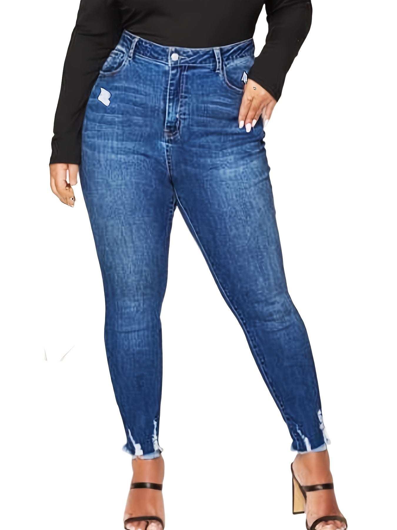 High Rise Ripped Carrot Cut Skinny Jeans Women's Plus