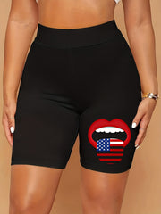 Women's Plus Flag Mouth Print High Rise Biker Shorts