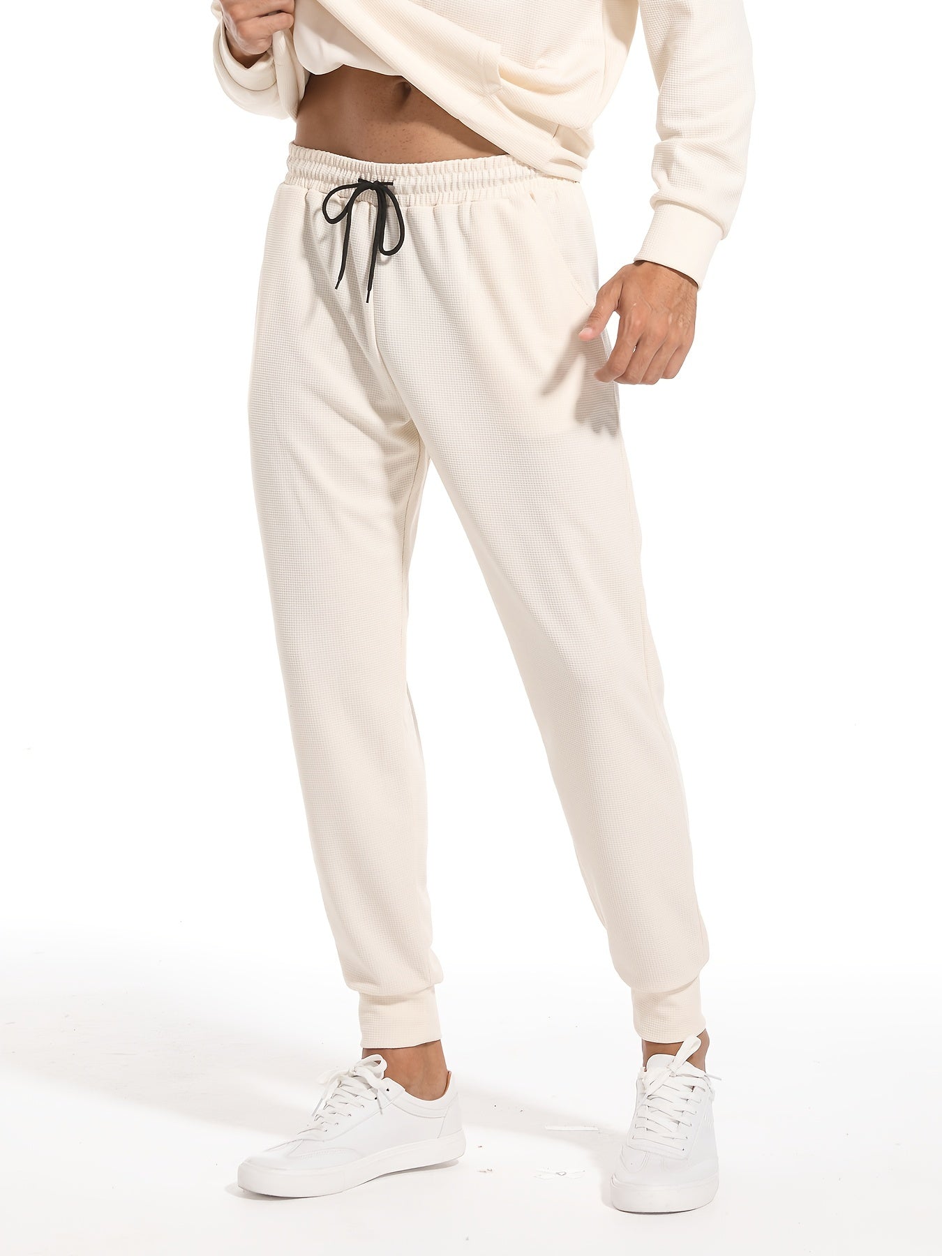 Waffle Pattern Drawstring Sweatpants Loose Fit Pants Men