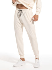 Waffle Pattern Drawstring Sweatpants Loose Fit Pants Men